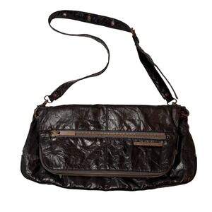 Vintage Matt and Nat Black Crinkle‎ Shoulder Bag Crossbody Brass Metal
